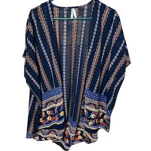 Live 4 Truth Navy Floral Striped Kimono Cardigan Lightweight Boho S